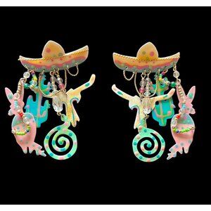 Vintage Southwestern Enameled Unsigned Lunch at Ritz Moulin Rouge? Dangle #B-12